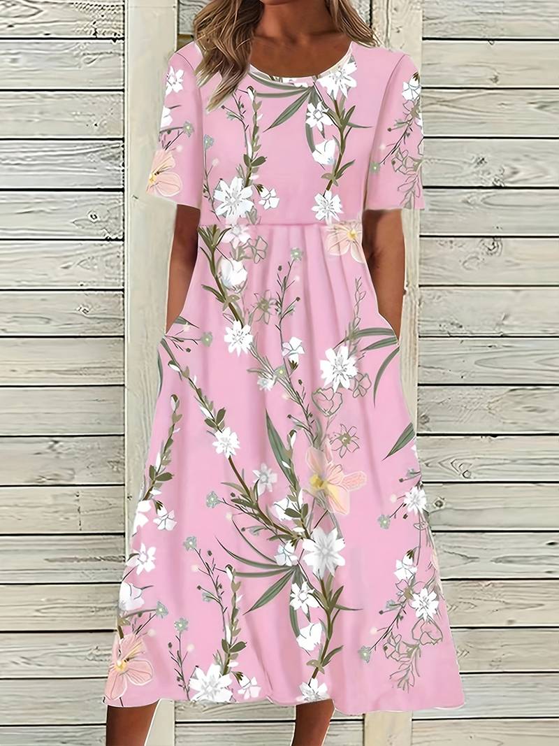 Kjole med høy midje og blomstertrykk