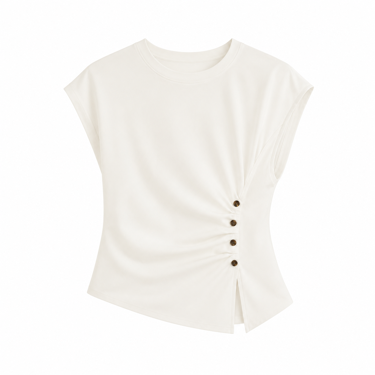Fitted Strikket T-skjorte til Dame – Sommertopp med Kontrastknapper