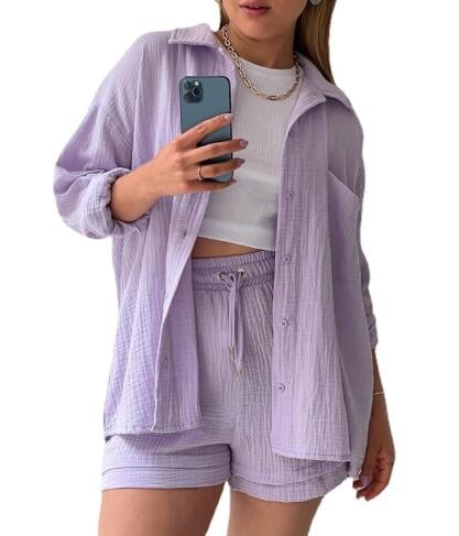 Dame To-delt Langermet Skjorte og Casual Dress