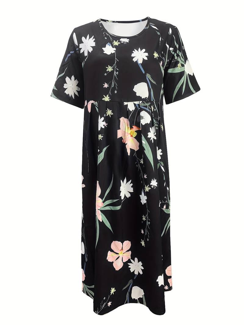 Kjole med høy midje og blomstertrykk