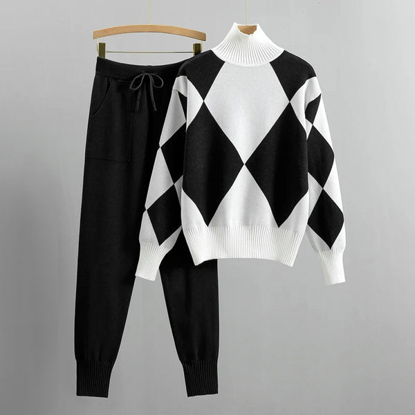 Strikket genser i diamant-jacquard