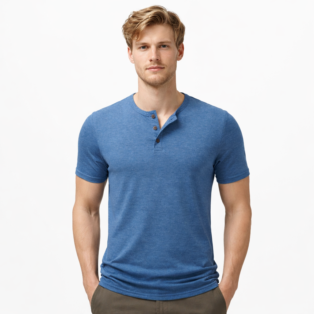 Herre T-skjorte med Henley-hals – Pustende Bomull & Klassisk Sommerstil