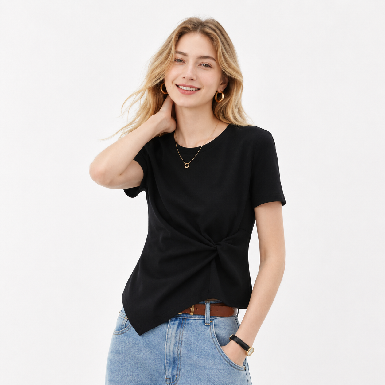 Asymmetrisk Bomulls T-skjorte til Dame – Slim Fit Sommertopp i 100 % Bomull