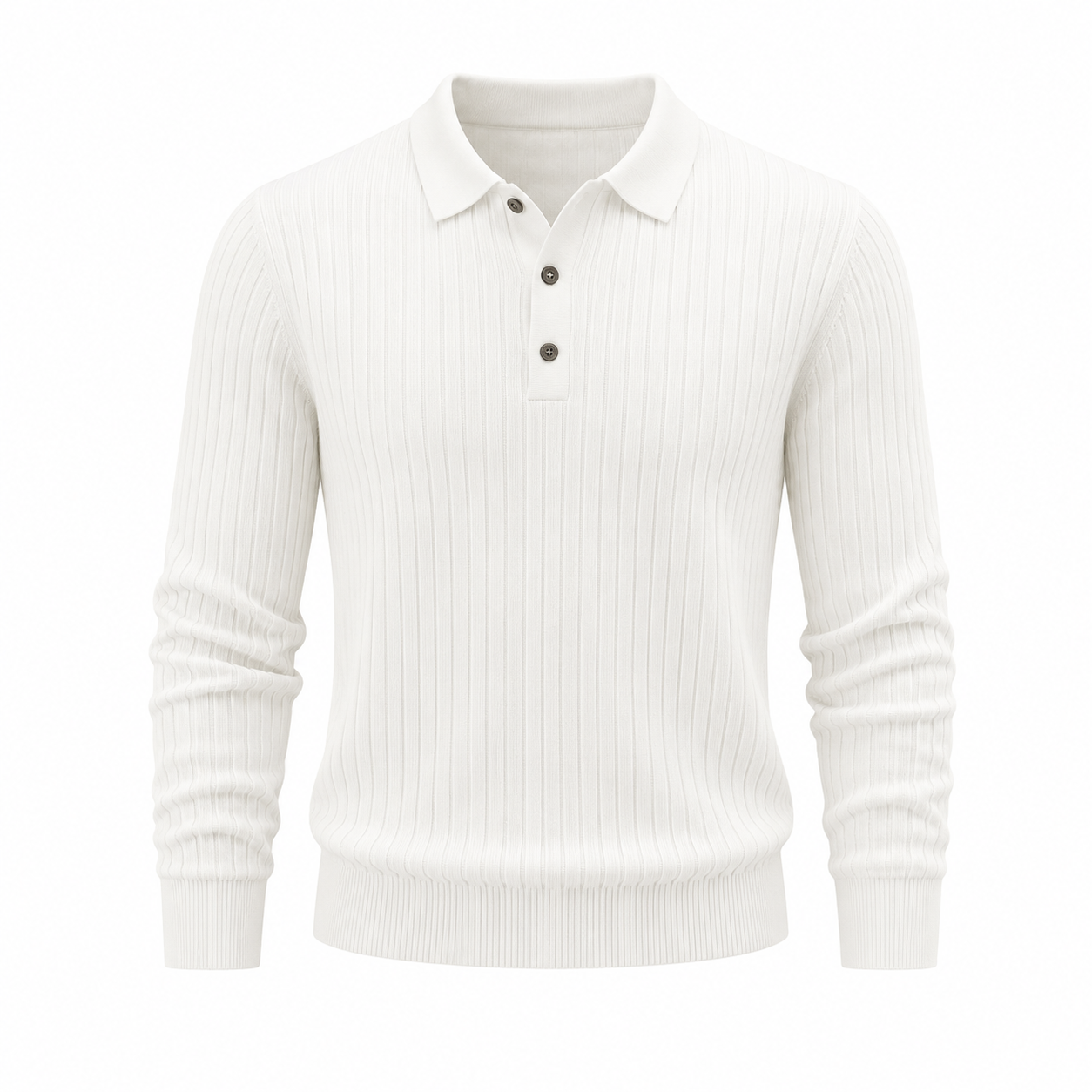 Stripet Polo Genser til Herre – Strikket Langermet Pullover med Slim Fit