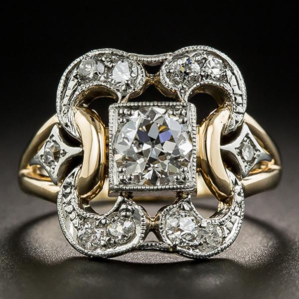 Ring i vintagestil med diamant i midtstykket