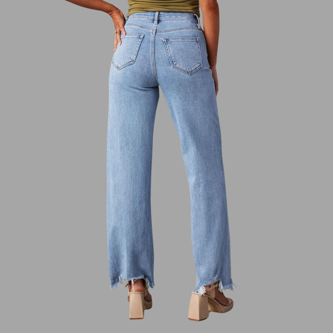 Rette jeans med frynser forneden