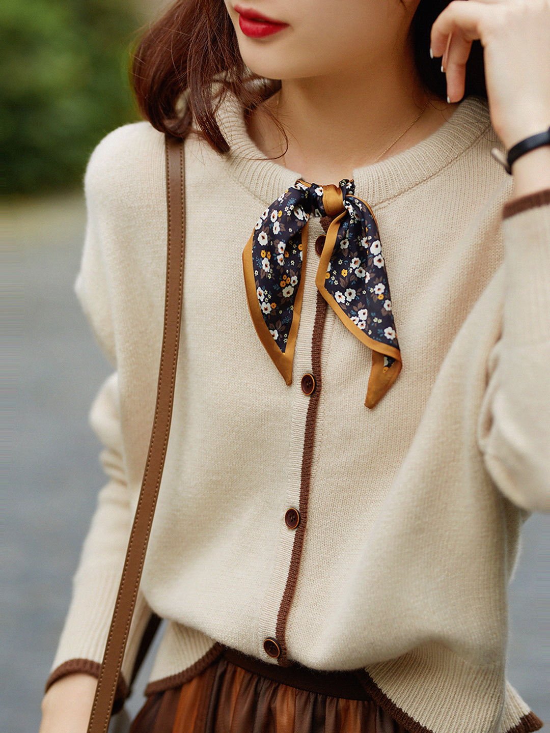 Strikket vintage-cardigan i bomull med rund hals