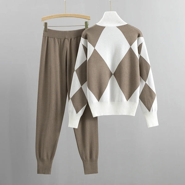 Strikket genser i diamant-jacquard