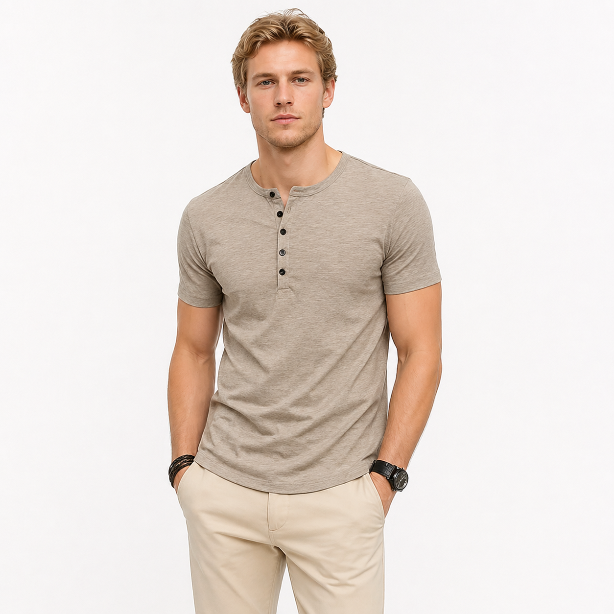 Henley T-skjorte til Herre – Slim Fit med Knappelukking