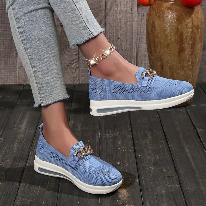 Kvinnenes vevde pustende casual kilesneakers - ergonomiske sko