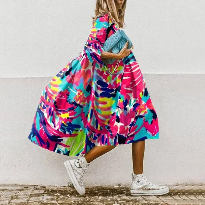 Oversize blomstret kjole for kvinner