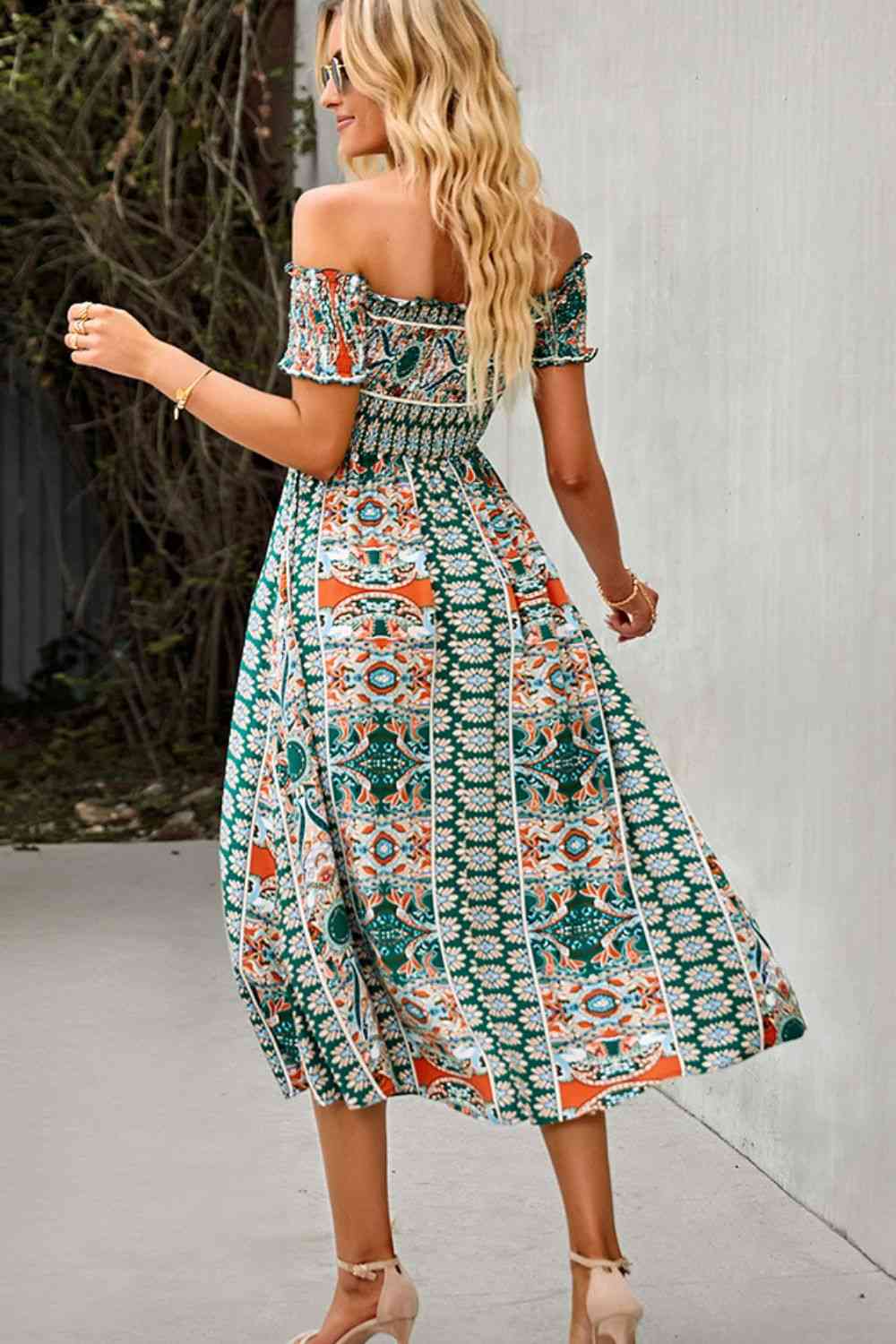 Bohemsk Off-Shoulder Frill Trim Split Kjole