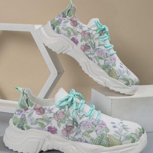 Blomstermønstret snøring med pustende sneakers - ergonomiske sko