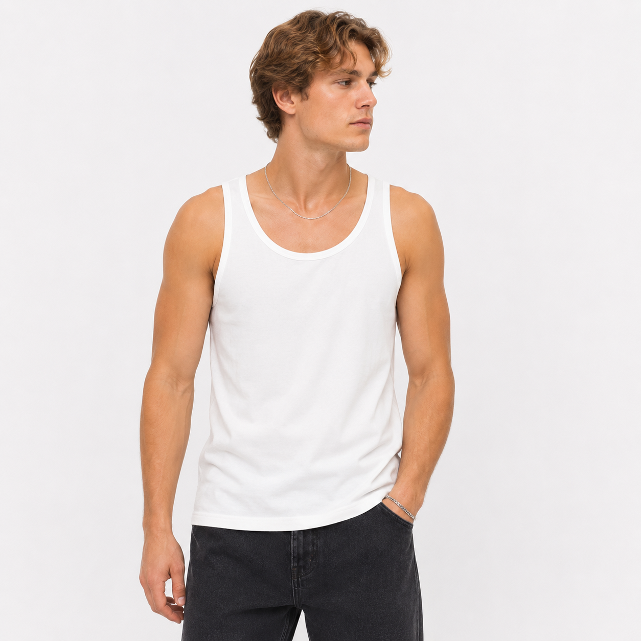 Ribbestrikket Tank Top til Herre – Klassisk Bomulls Undertrøye