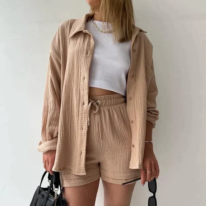 Dame To-delt Langermet Skjorte og Casual Dress