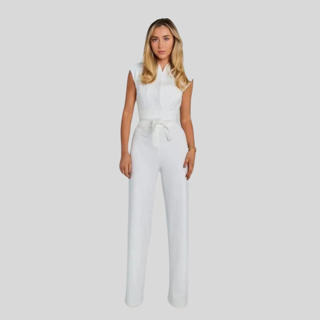 Elegant ermeløs jumpsuit med stramming i midjen