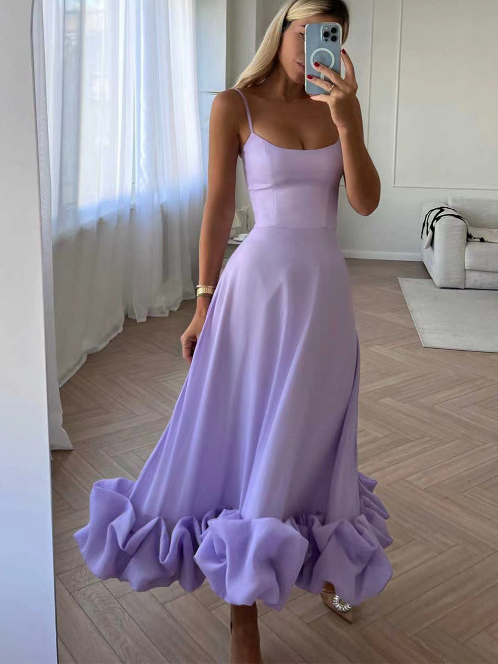 Flounce Bustier Midi Kjole