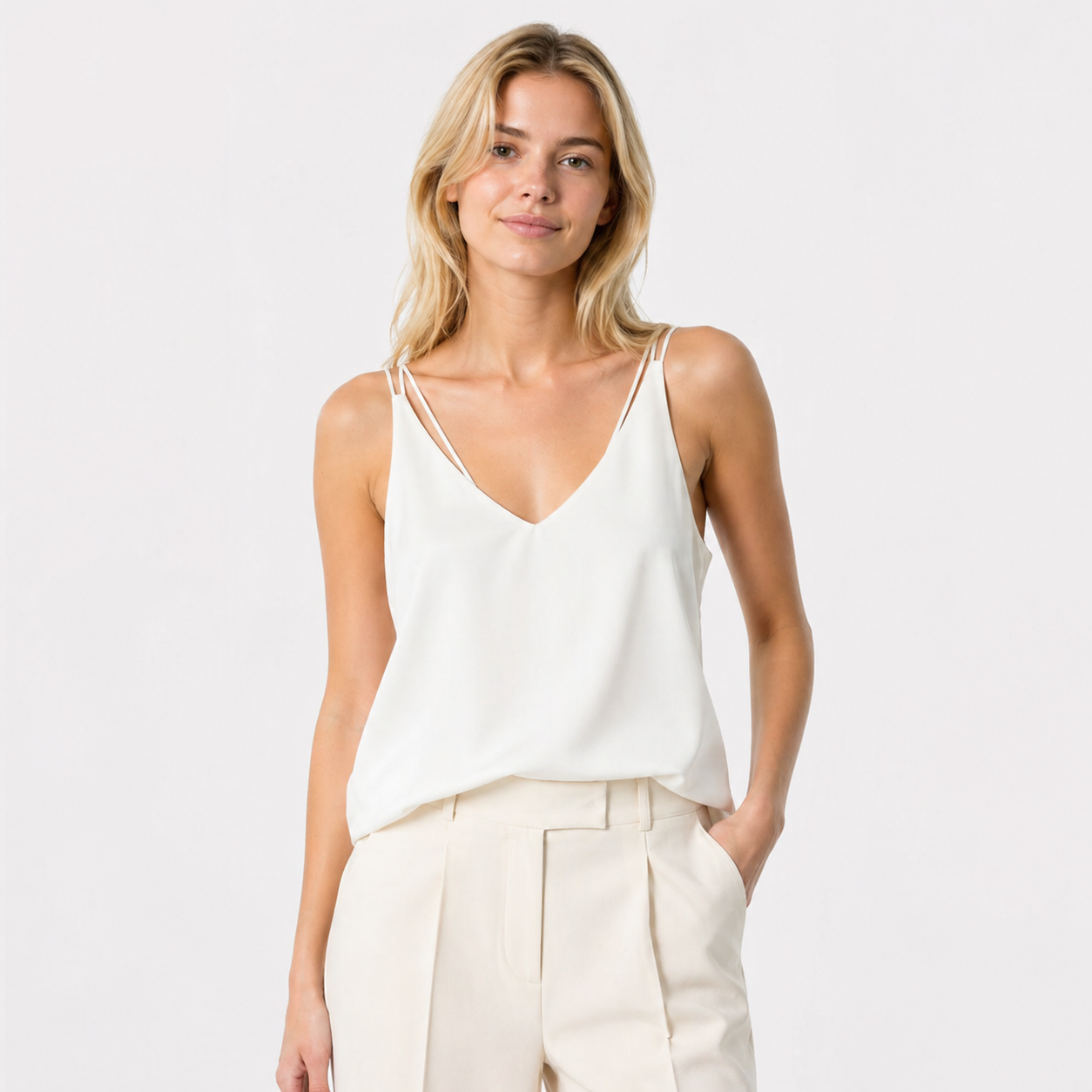 Silke Camisole med Innebygd BH – Satin Singlet med Spagettistropper