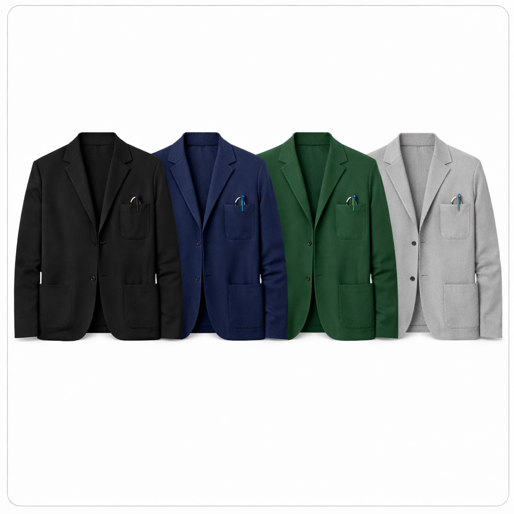 Herre Blazer – Klassisk Ensfarget Dressjakke | Business Casual med Jakkeslag & Lommer Pakke