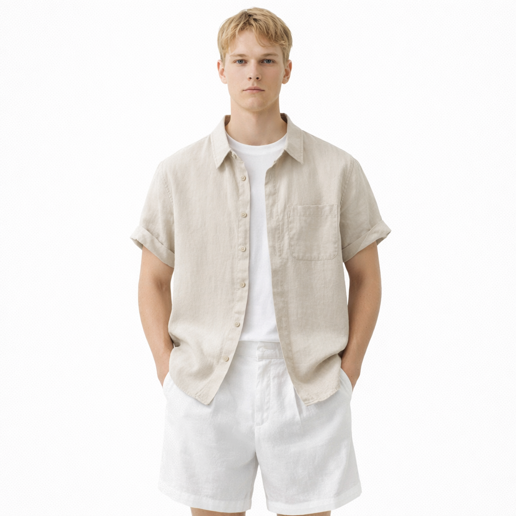 Linskjorte til Herre – 100% Lin, Kortermet & Minimalistisk Sommerstil