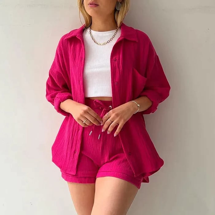 Dame To-delt Langermet Skjorte og Casual Dress