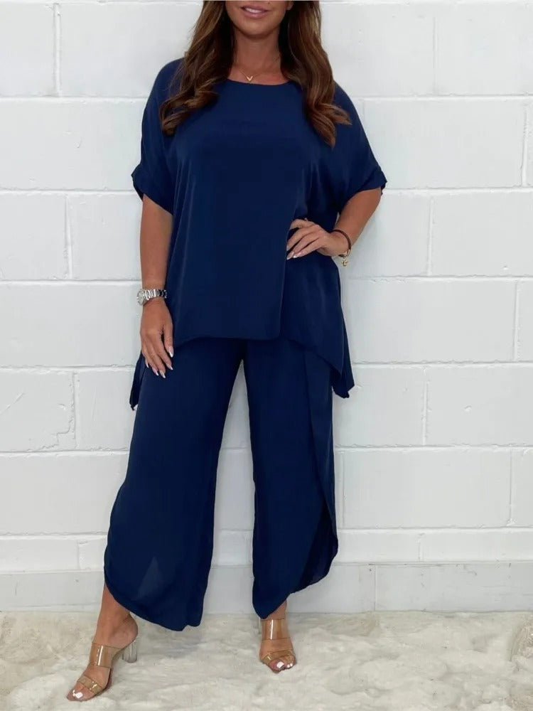 Oversize bluse og bukser med vide ben for kvinner