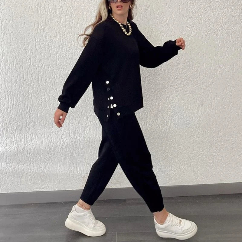 Fashion Button Split Jacket Bukser Todelt dress med knapper