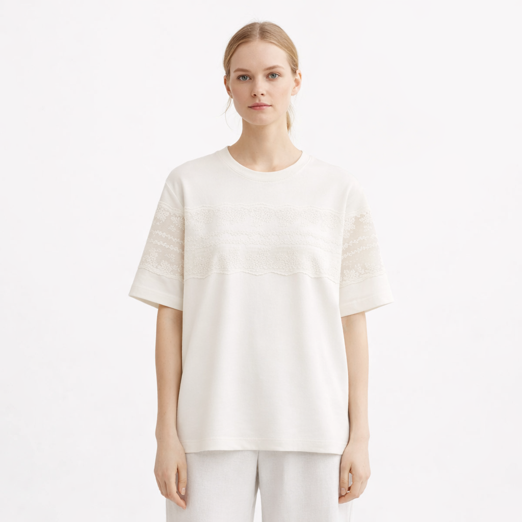Strikket T-skjorte til Dame – Elegant Blonde Detalj & Premium Sommerstil