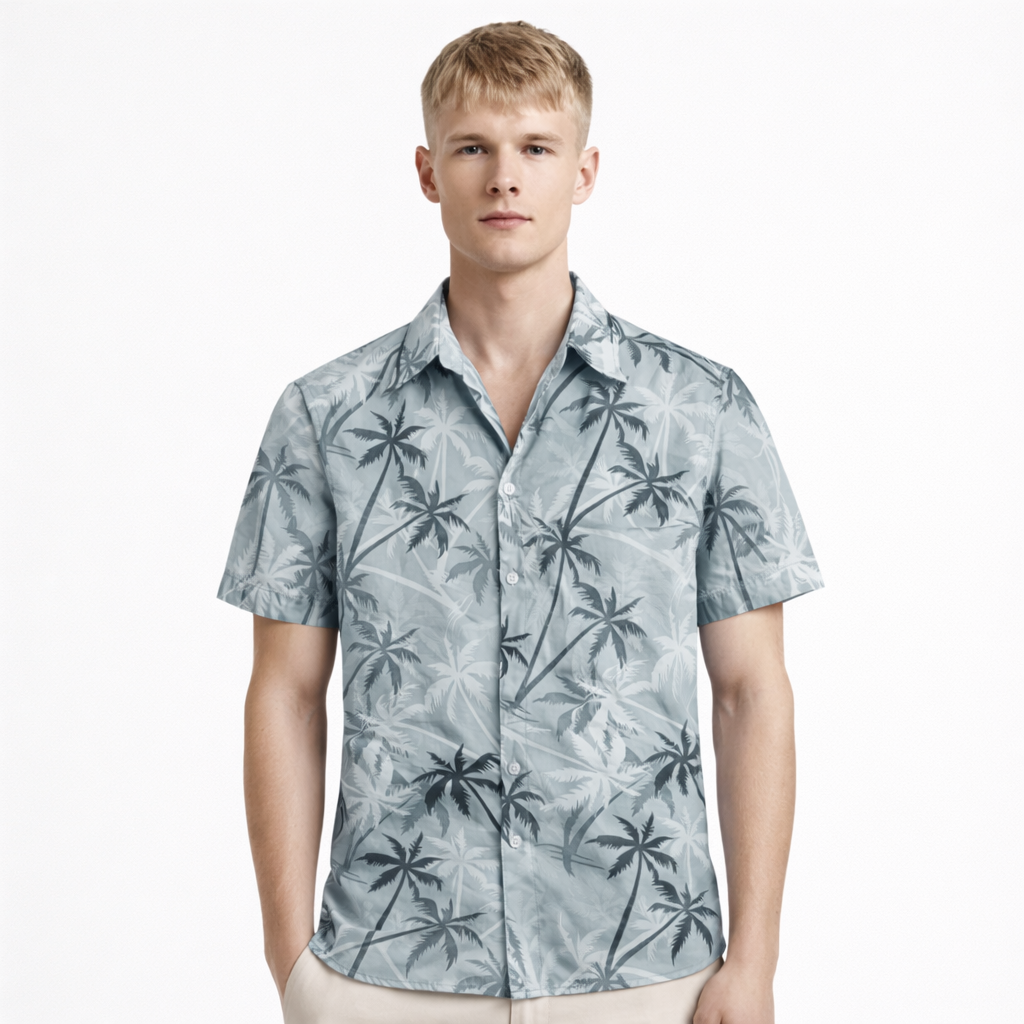 Hawaiisk Skjorte til Herre – Palmetrykk & Tropisk Sommerstil – Skjorter-SZF76904