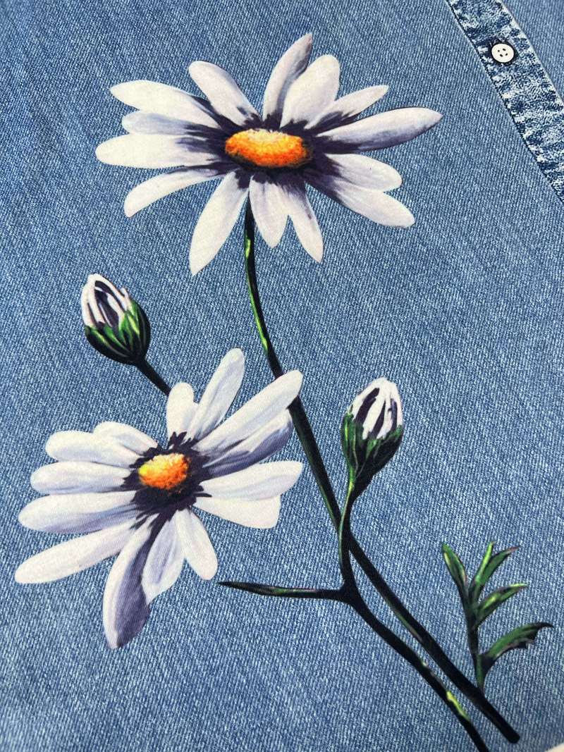 Printet denimkjole