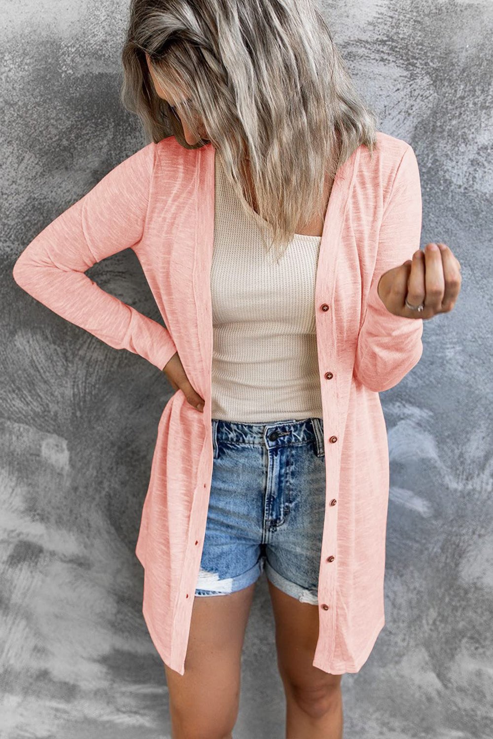 Uformet langermet cardigan med knapper