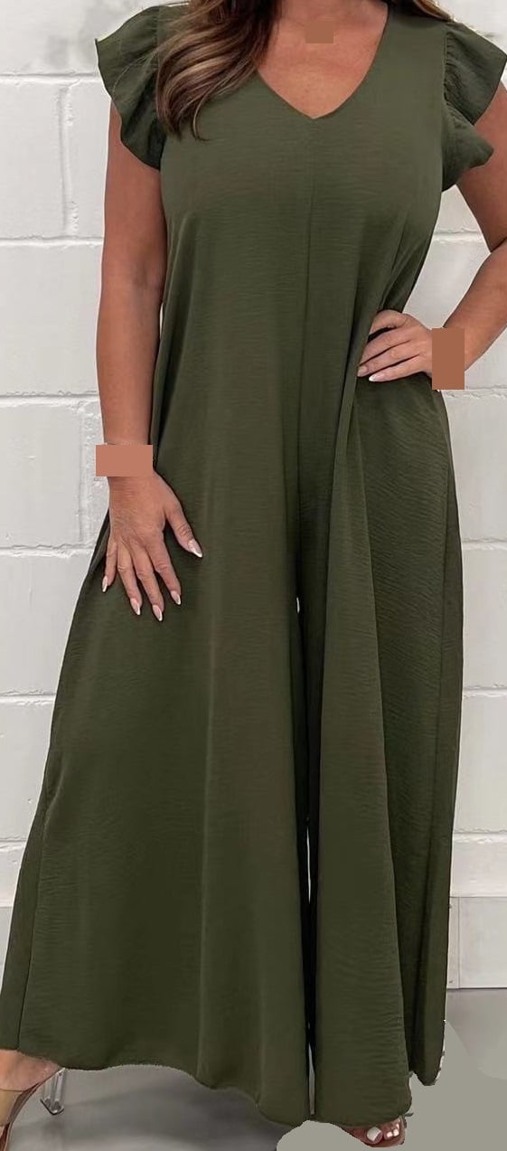 Rysjete bukseben med bred ben casual jumpsuit