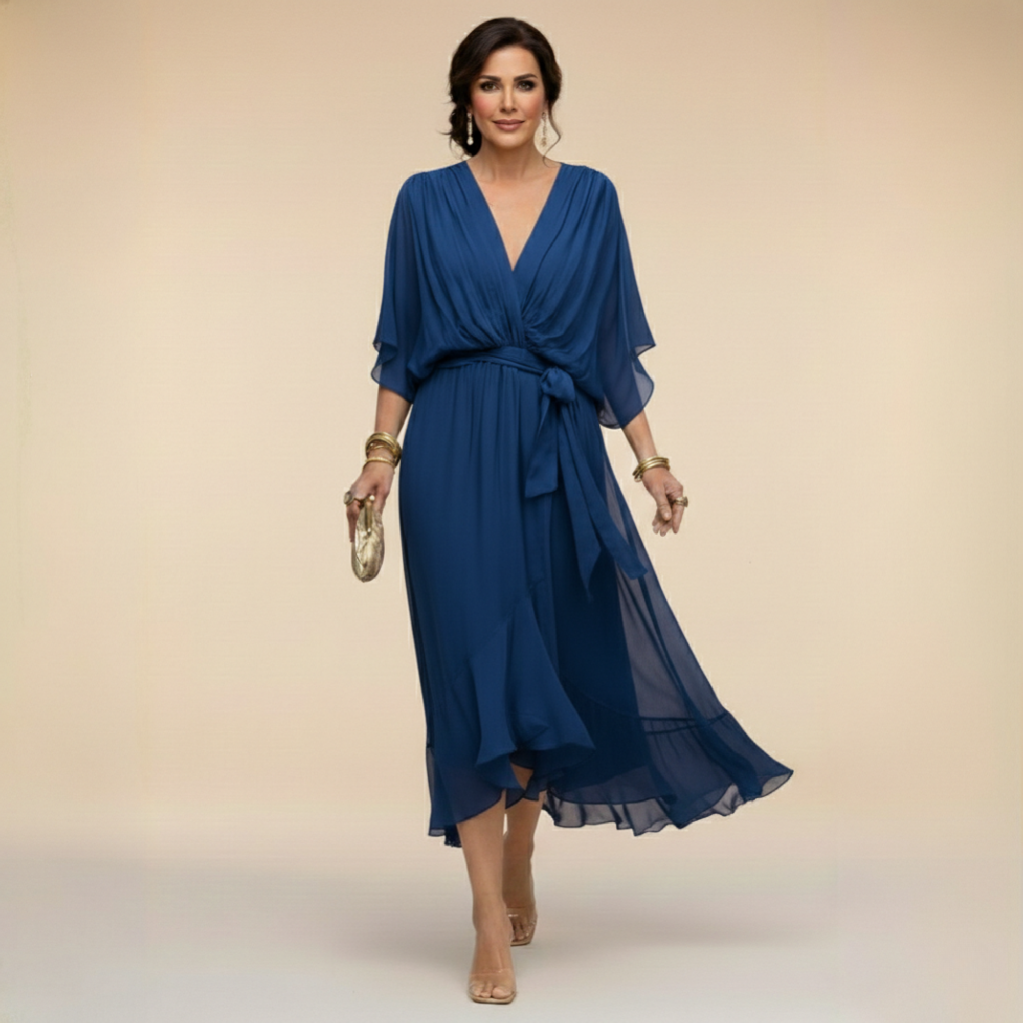 Alfhild | Elegant midikjole med luksuriøst fall