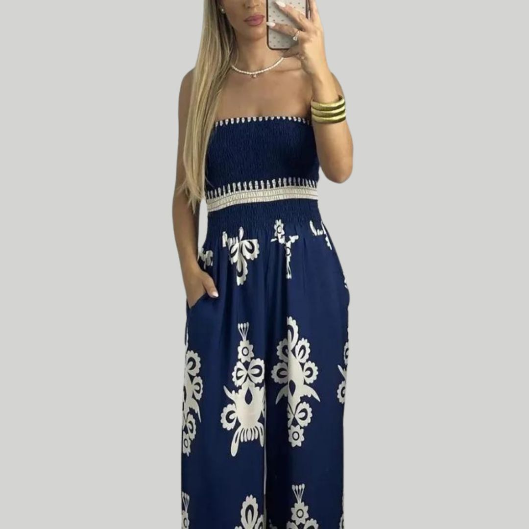 Jumpsuit uten skuldre med broderier