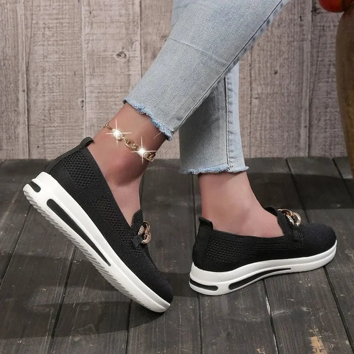 Kvinnenes vevde pustende casual kilesneakers - ergonomiske sko