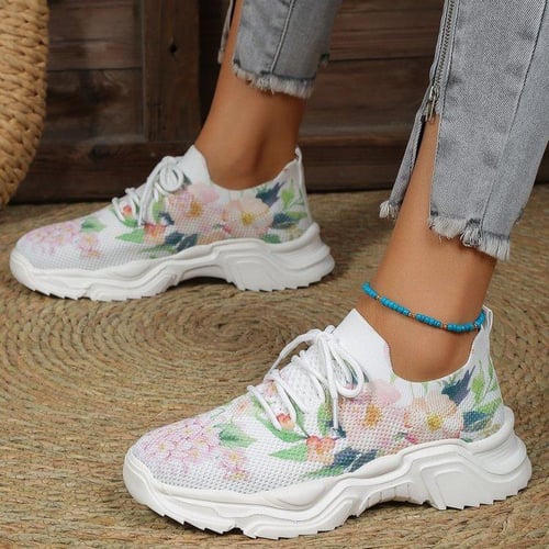 Blomstermønstret snøring med pustende sneakers - ergonomiske sko