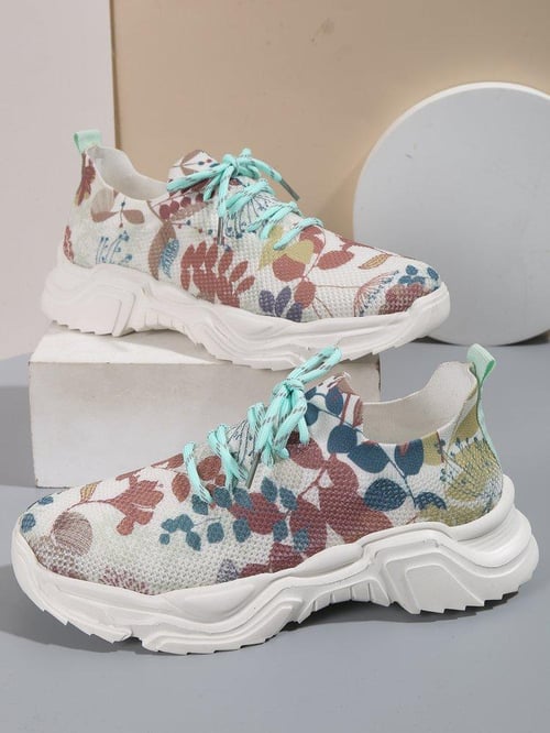 Blomstermønstret snøring med pustende sneakers - ergonomiske sko