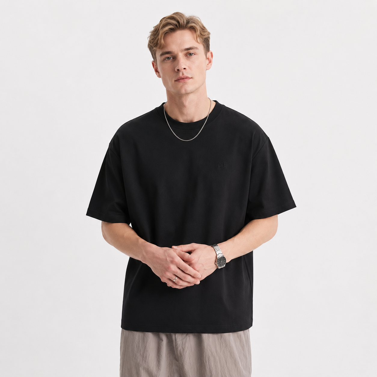Oversized T-skjorte til Herre – Kortermet T-skjorte med Brodert Fiskemotiv