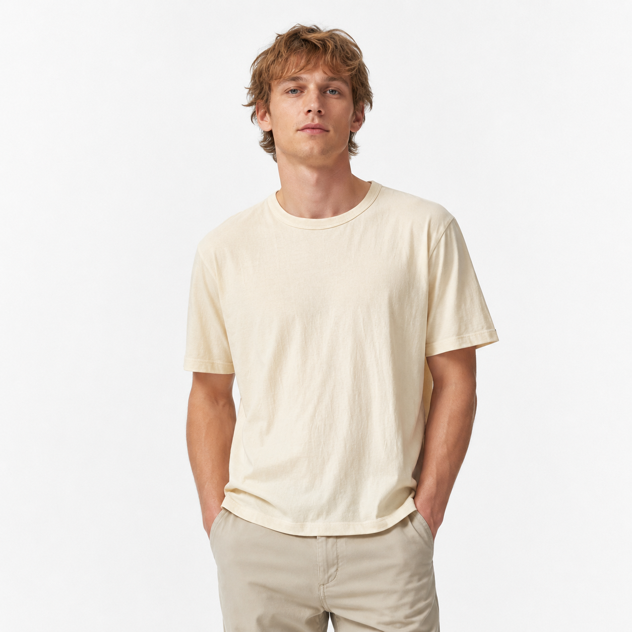 Bomulls T-skjorte Unisex – Minimalistisk Sommerstil i Naturlig Farge – Trefarge