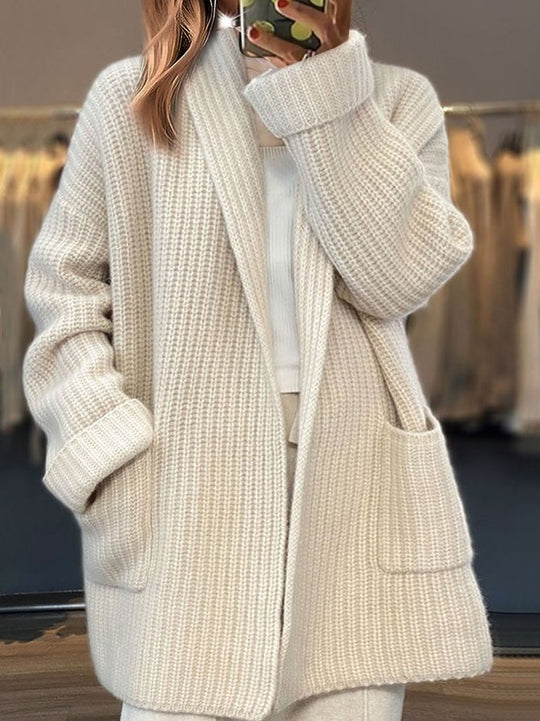 Hvit, ensfarget, langermet cardigan