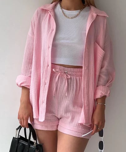 Dame To-delt Langermet Skjorte og Casual Dress