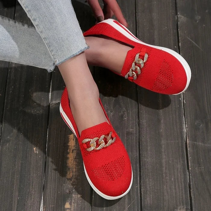 Kvinnenes vevde pustende casual kilesneakers - ergonomiske sko
