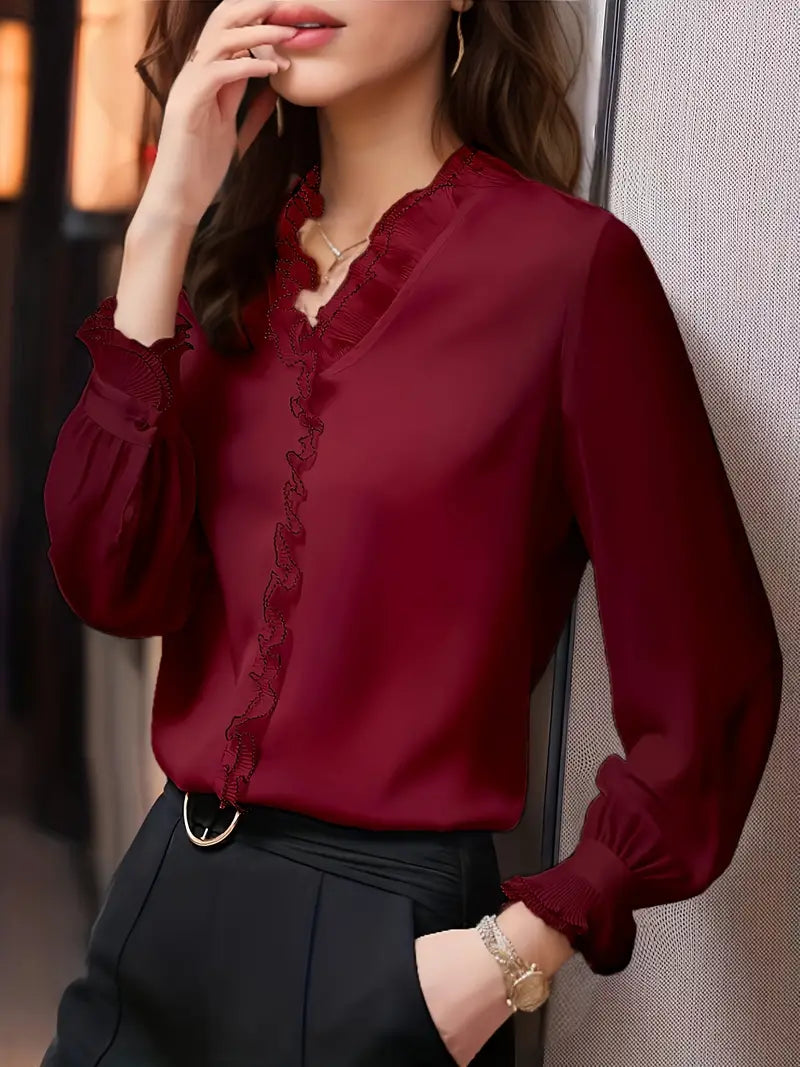 Langermet bluse, elegant, uformell topp for kvinner