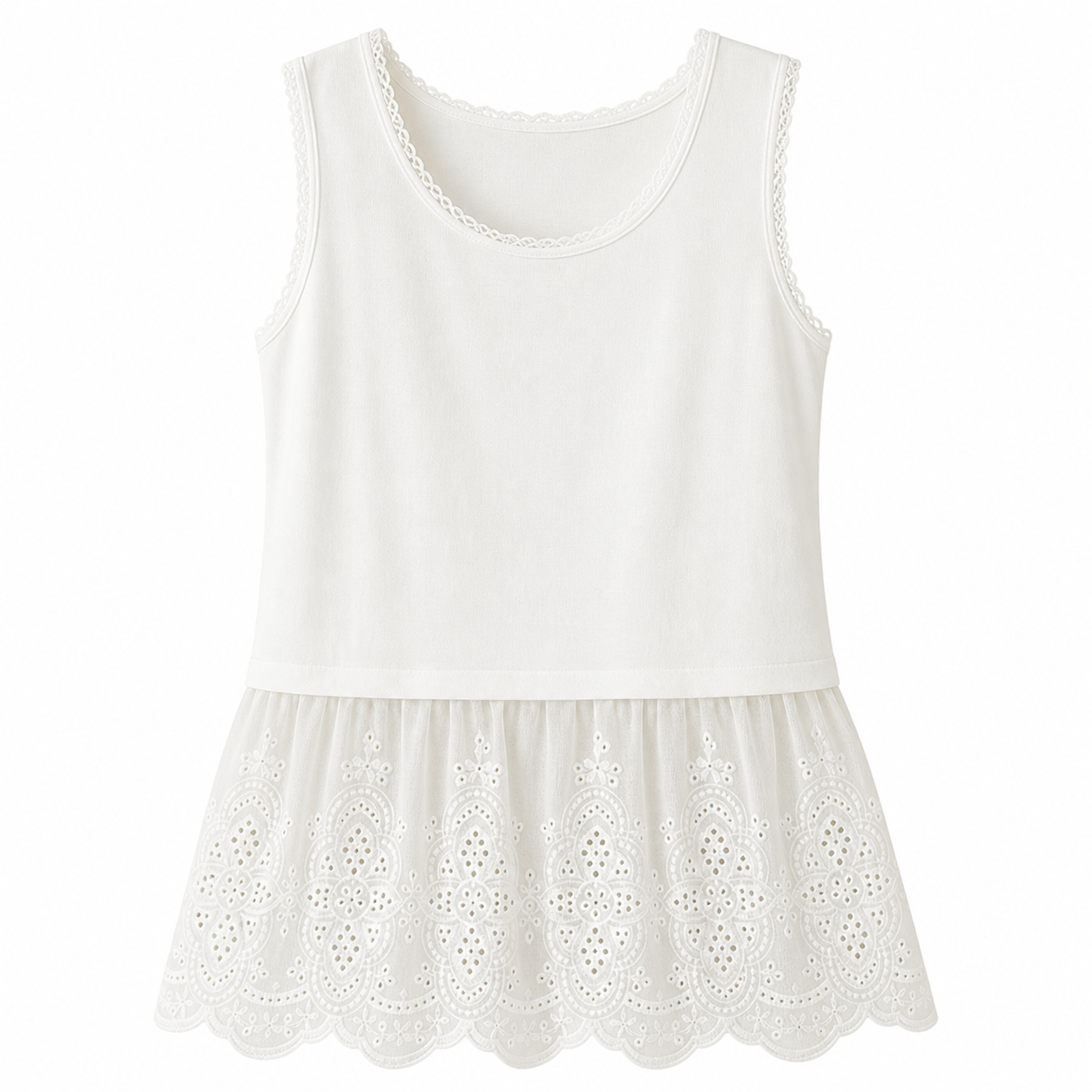 Bomullssinglet til Dame – Mori Girl Stil & Blondedetaljer