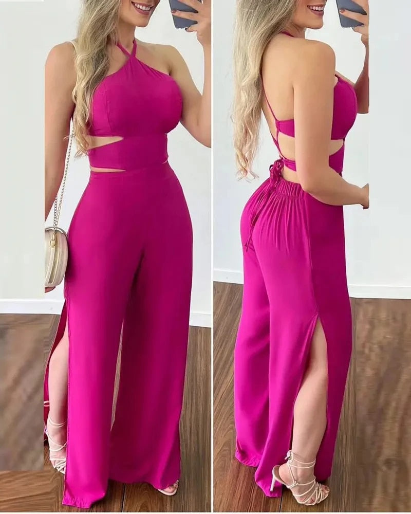 Ryggløs jumpsuit med sidesliss for kvinner