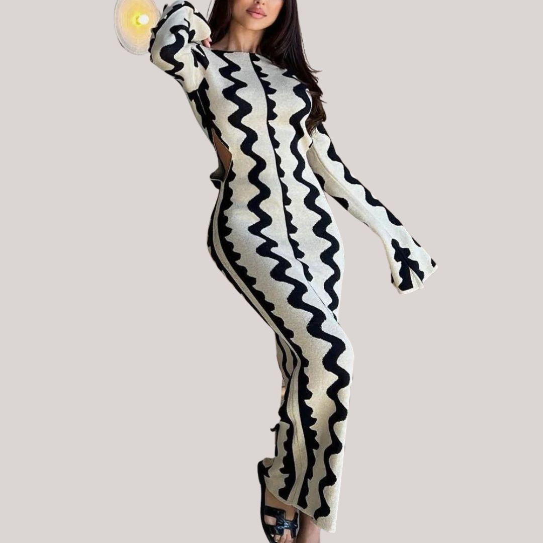 Elegant stripete maxikjole
