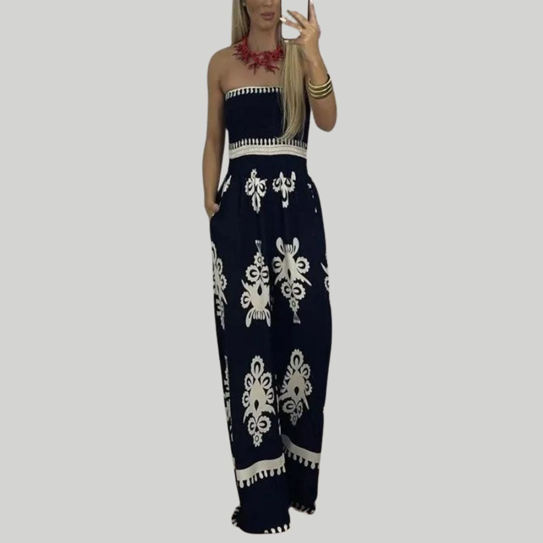 Jumpsuit uten skuldre med broderier