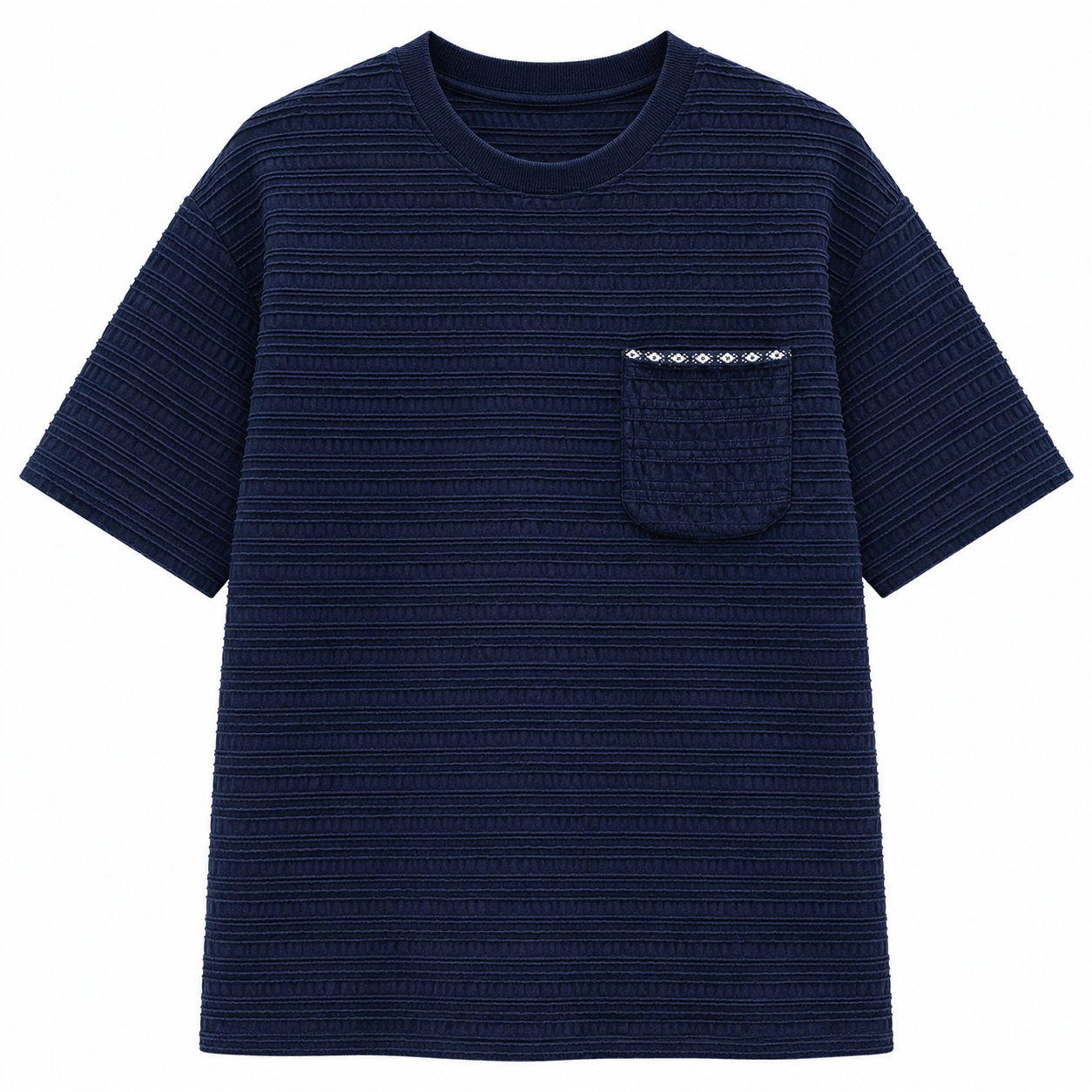 Strikket Jacquard T-skjorte til Herre – Retro Marineblå Sommertopp