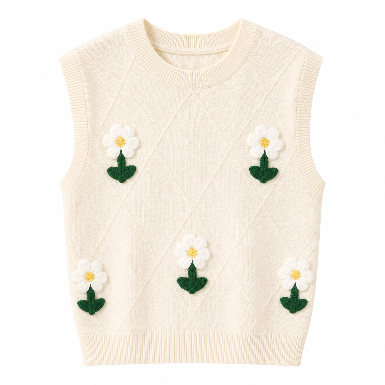 Ermeløs Topp til Dame – 3D Blomsterbroderi & Retro Stil