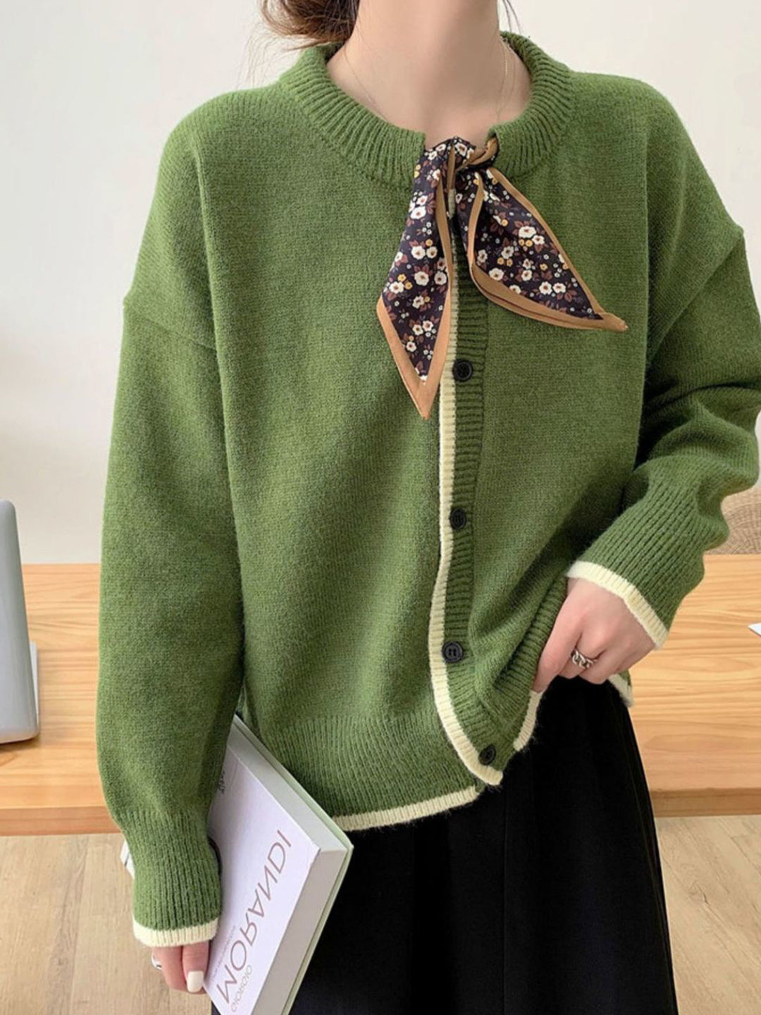 Strikket vintage-cardigan i bomull med rund hals